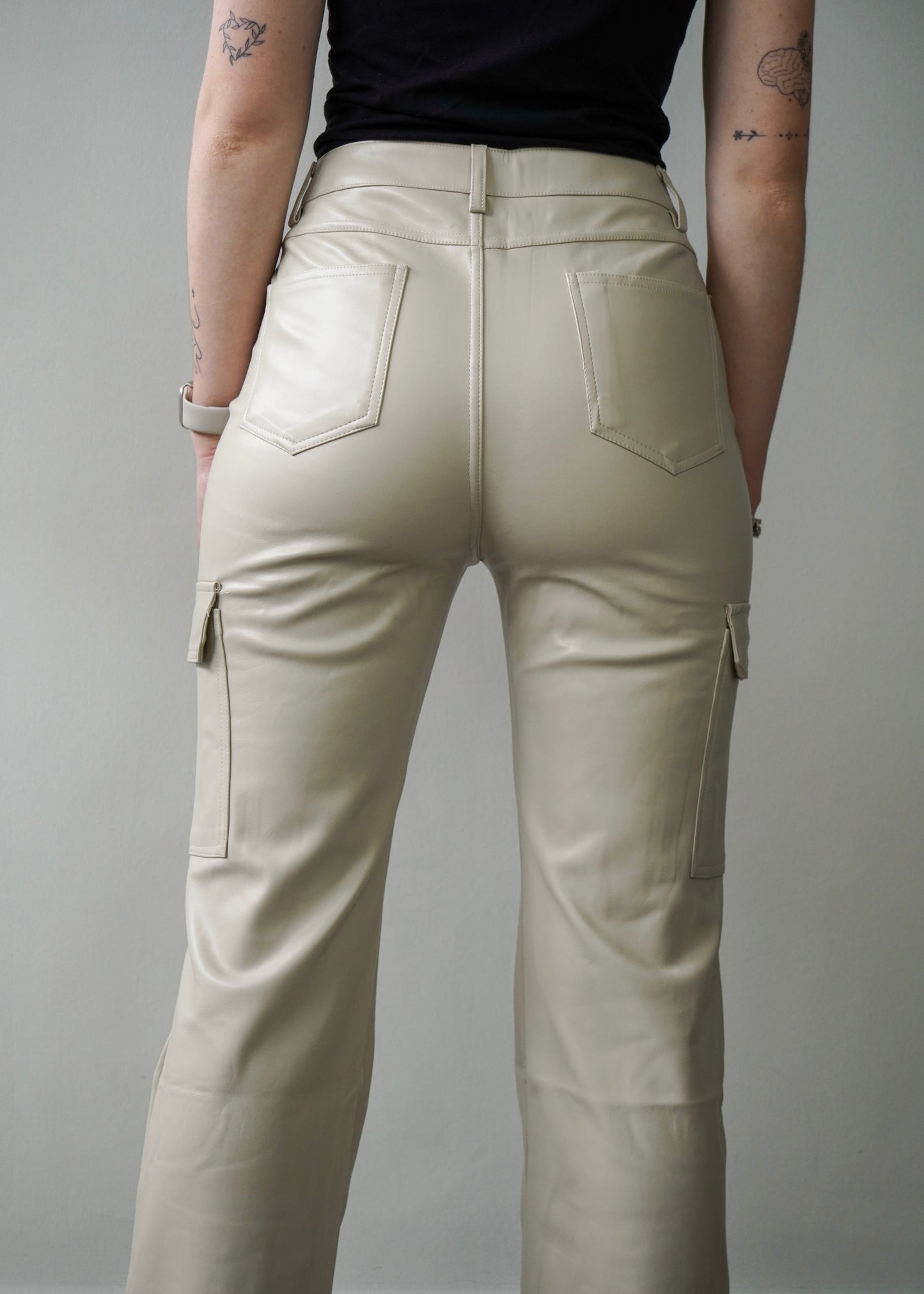 Cargo leather pants beige | Styles And More