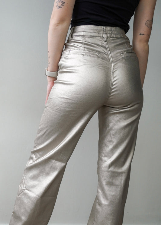 Wide leg metallic broek brons | Styles And More