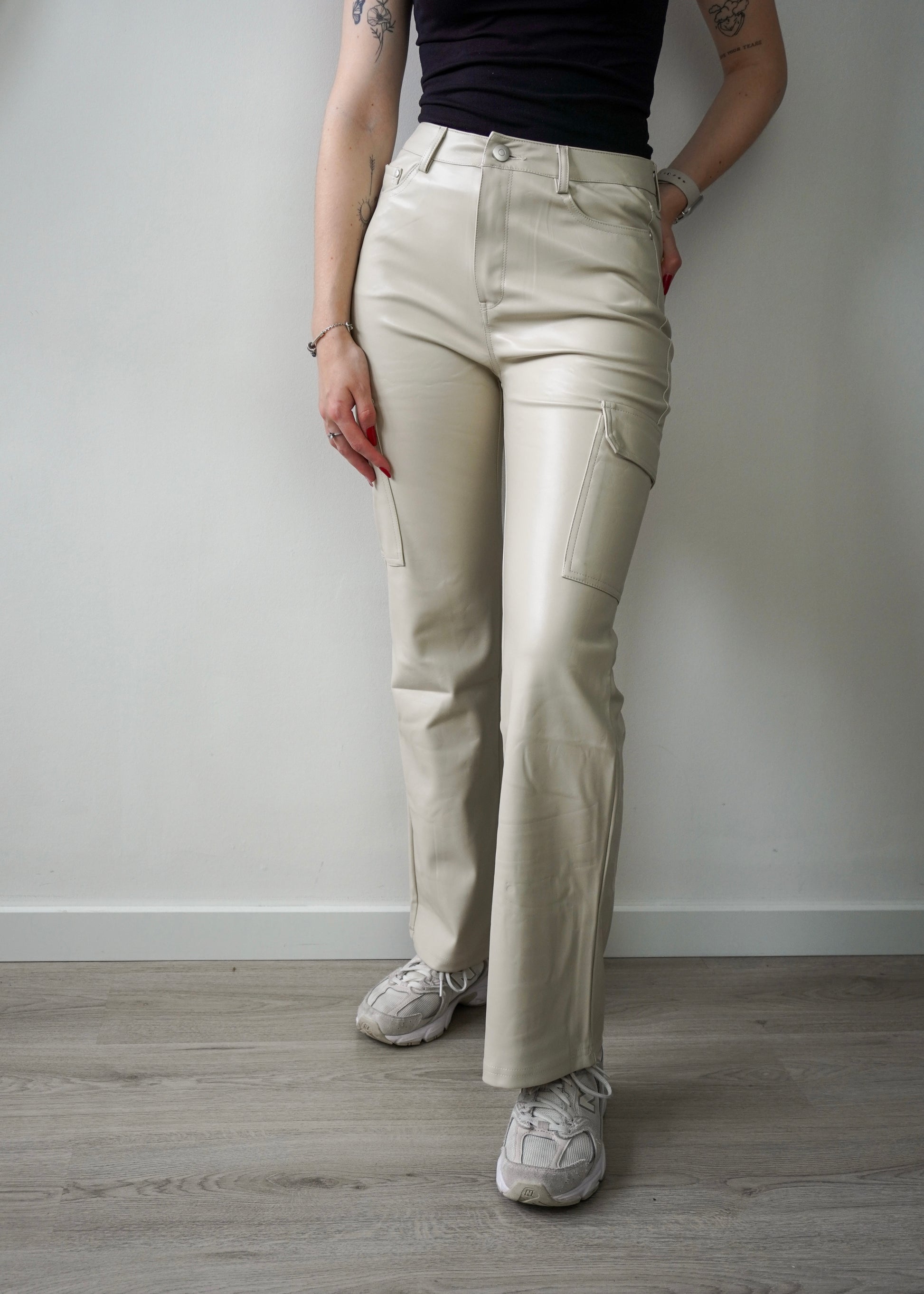 Cargo leather pants beige | Styles And More