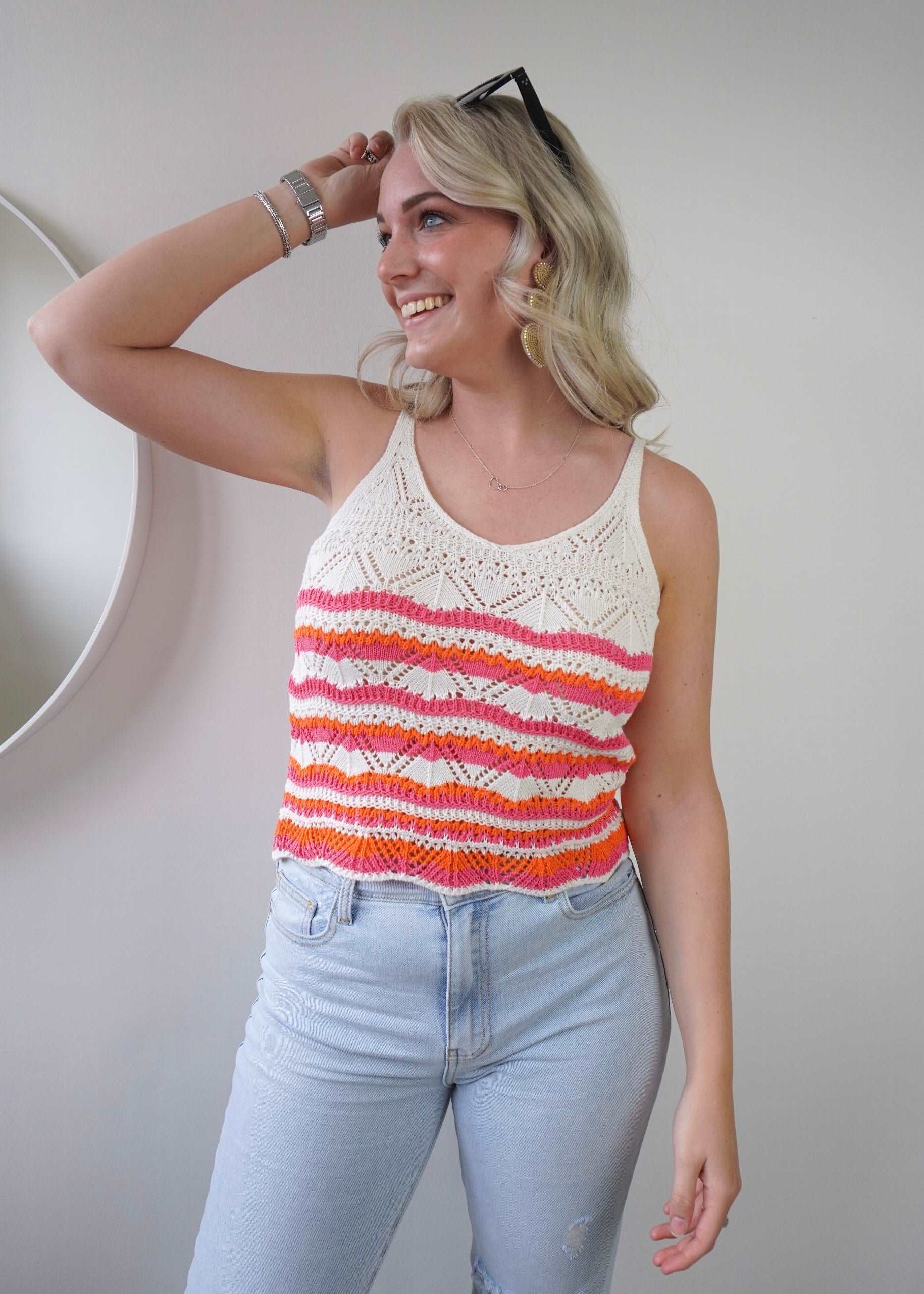 Gehaakte zomer top roze oranje - Lynn - Styles And More