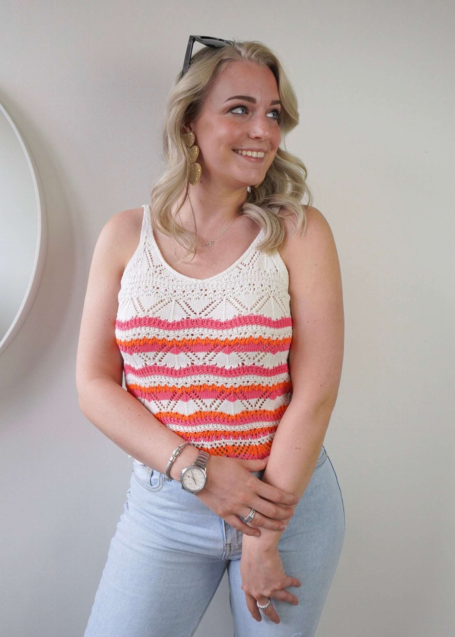 Gehaakte zomer top roze oranje - Lynn - Styles And More